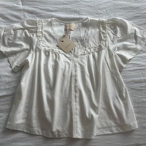 Cupio White Lace-Trim Cotton Peplum Top